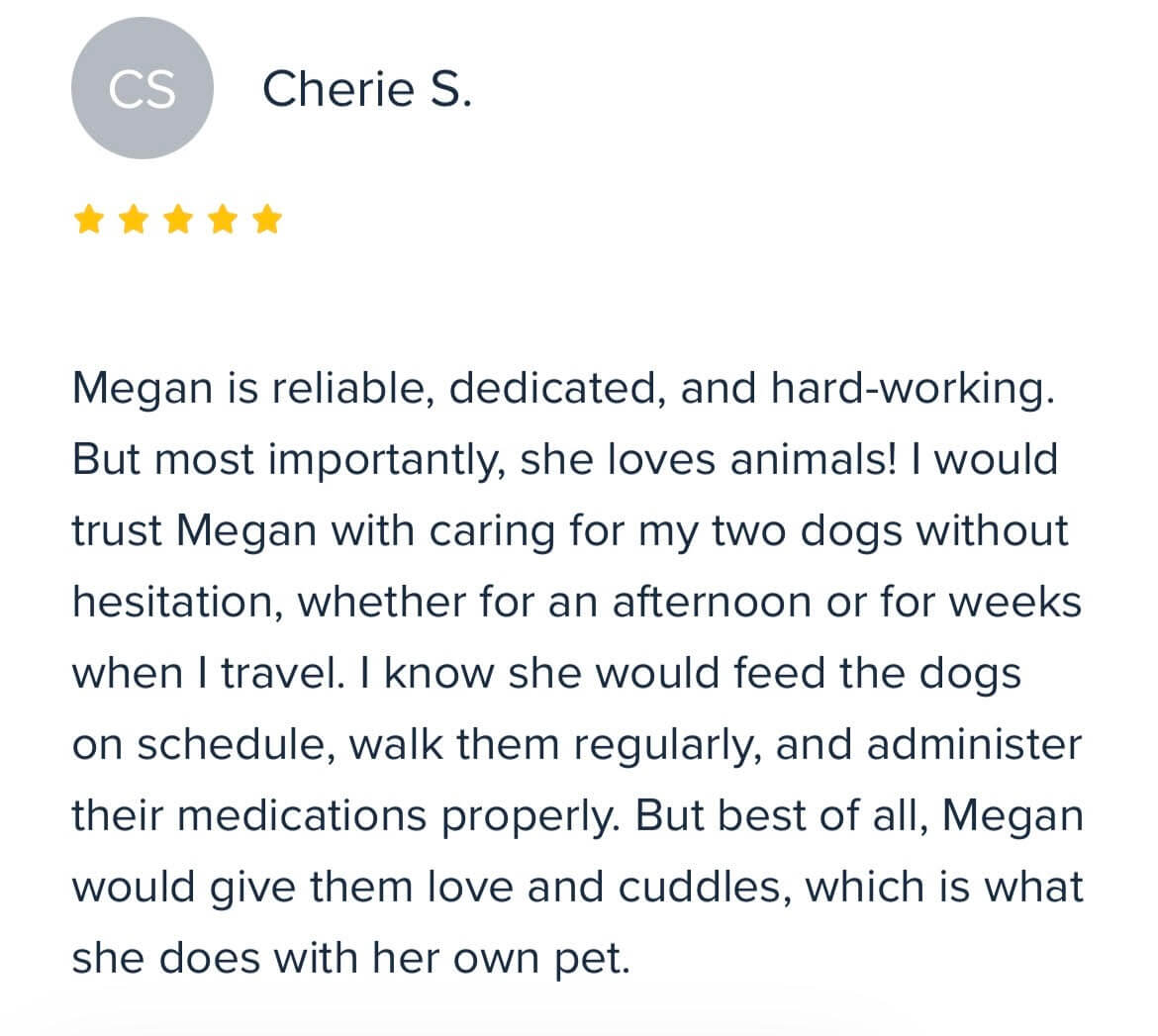 Dog sitting review for Megan’s Pet Sitting