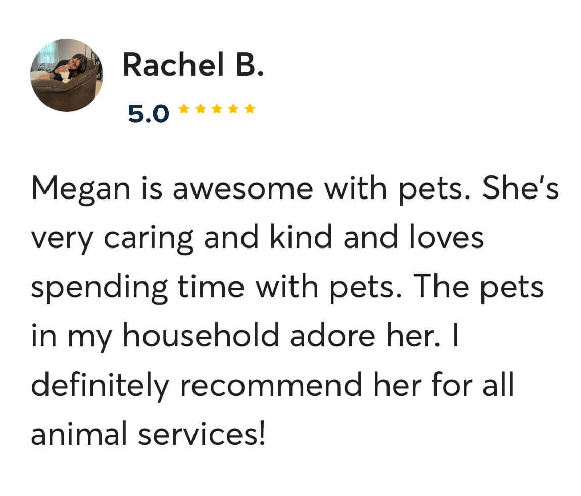 Pet owner review for Megan’s Pet Sitting